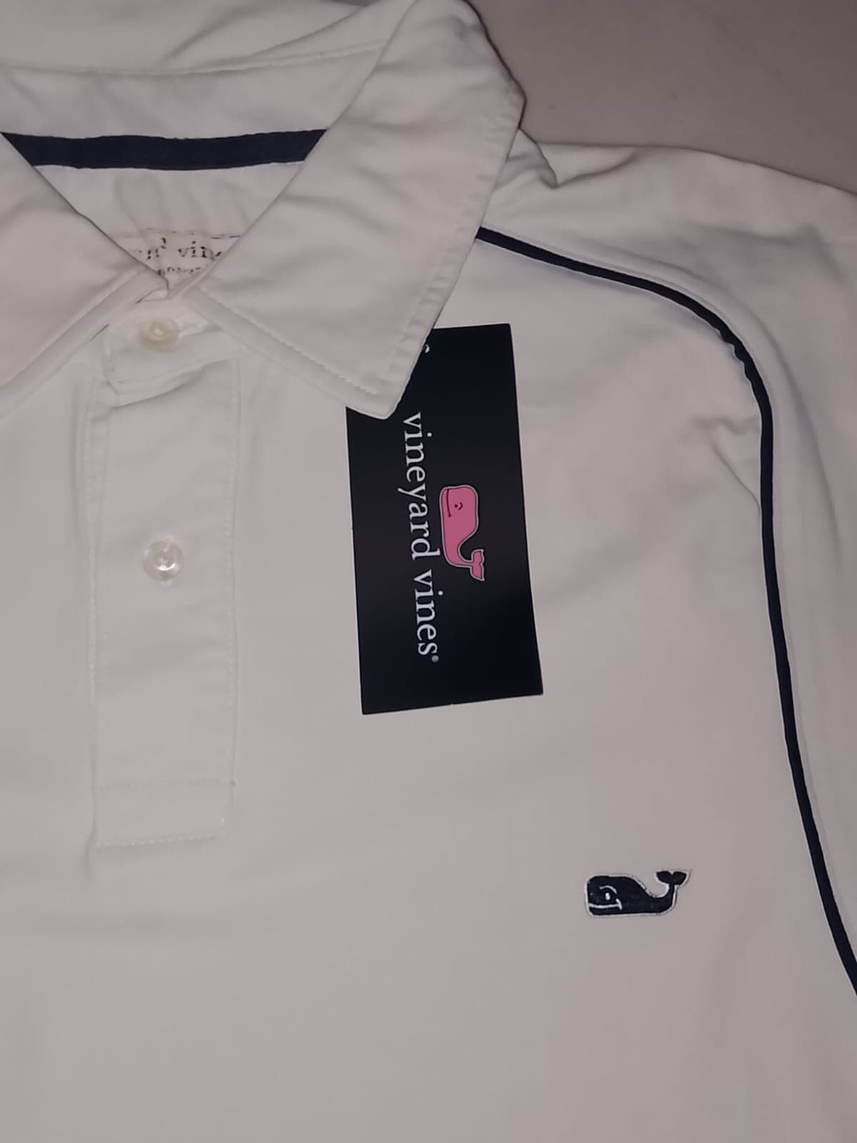 VINEYARD VINES ORIGINAL - Polo Performance Blanco con Vivo Azul Marino - NUEVO CON ETIQUETA — vista alternativa