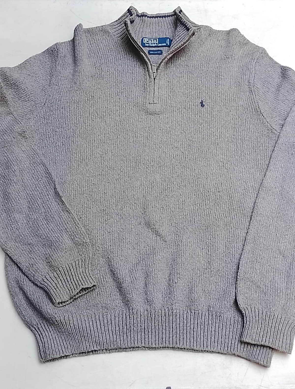 POLO by RALPH LAUREN ORIGINAL - SWEATER 1/4 ZIP - TALLA XL - GRIS OXFORD - PONY AZUL MARINO - NUEVO CON ETIQUETA