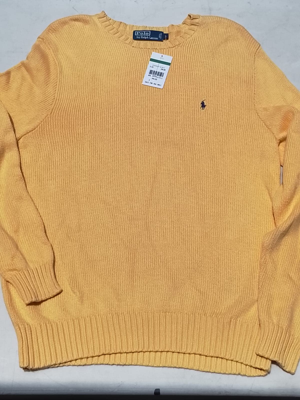 POLO by RALPH LAUREN ORIGINAL - SWEATER TEJIDO GRUESO - AMARILLO MOSTAZA - PONY AZUL MARINO - NUEVO CON ETIQUETA