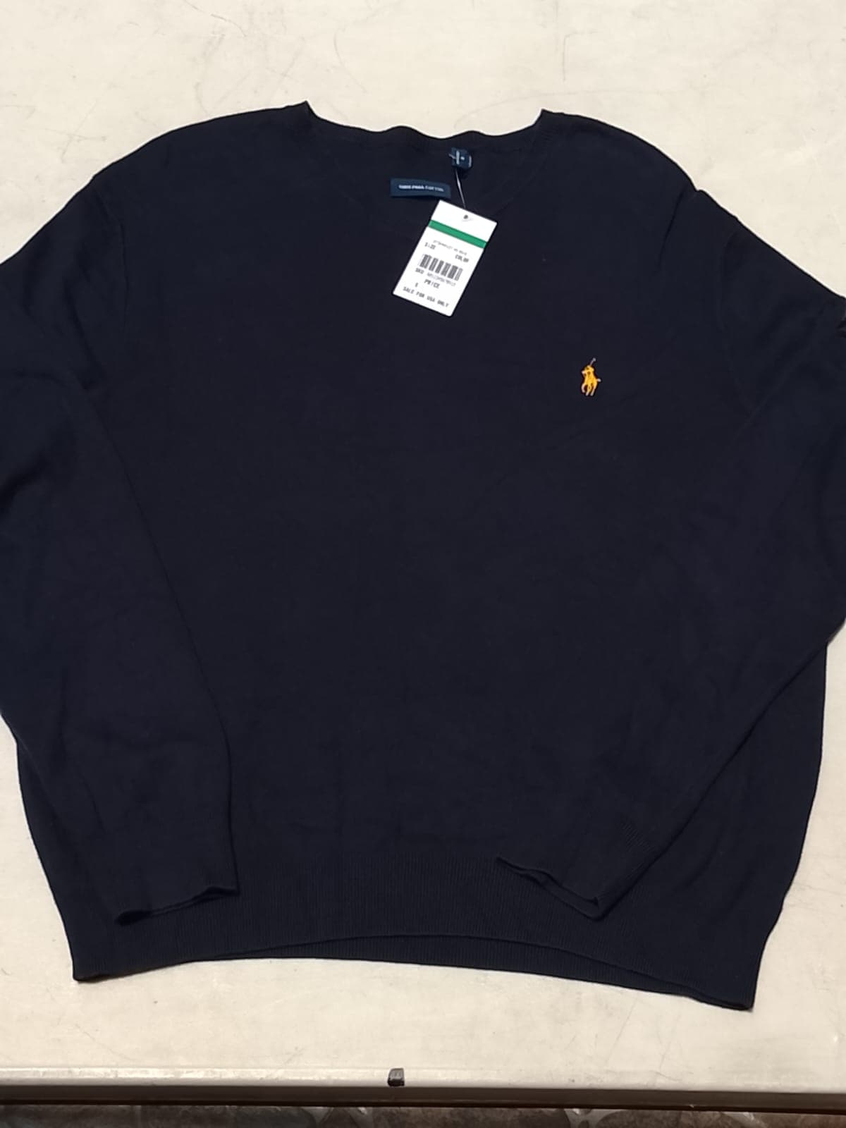 POLO RALPH LAUREN ORIGINAL - SWEATER PIMA COTTON V-NECK - TALLA L - AZUL MARINO - PONY AMARILLO - NUEVO CON ETIQUETA