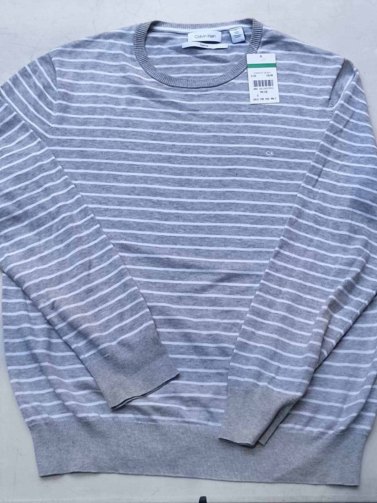 CALVIN KLEIN ORIGINAL - SUPIMA COTTON - SWEATER LIGERO - TALLA L - GRIS RAYAS - NUEVO CON ETIQUETA