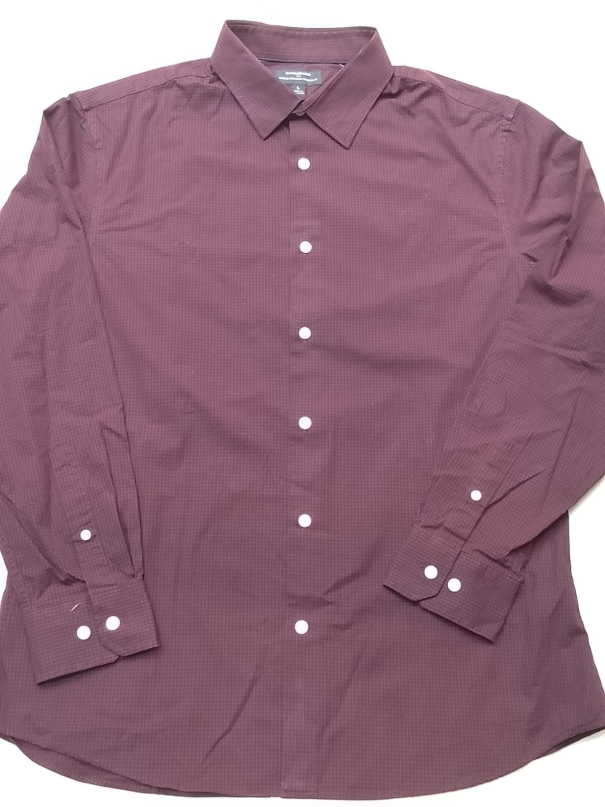 BANANA REPUBLIC ORIGINAL - CAMISA MANGA LARGA - WRINKLE RESISTANT ATHLETIC FIT - CUADROS VINO / NEGRO - TALLA L